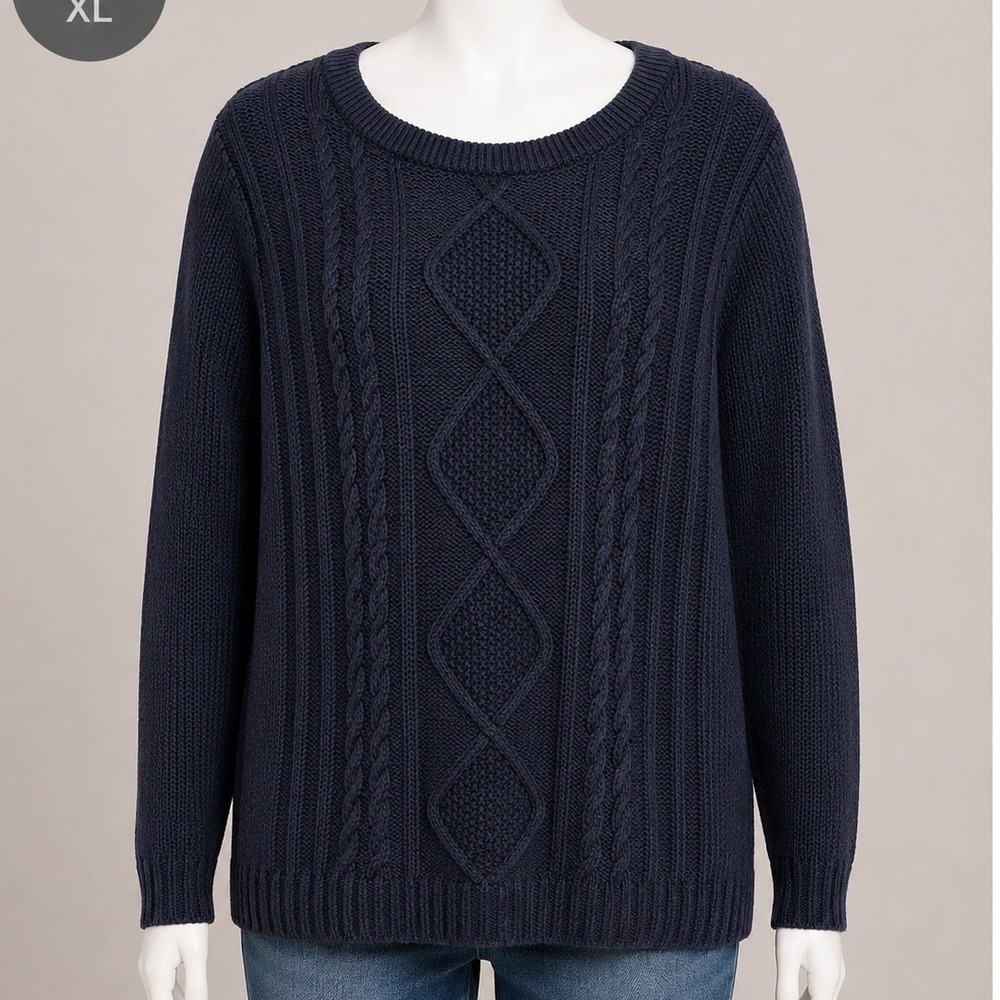 Old Navy Cable Knit Sweater‎ XL Navy Blue Crewneck Pullover Cozy Casual Trendy